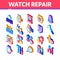 Watch Repair Service Isometric Icons Set Vector