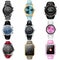 Watch vector business wristwatch or fashion wrist clock with clockwork and clockface clocked in time illustration set of