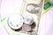 Watches, money close-up, Use money investment to save time and resources concept