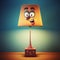 Watchful Cartoon Lamp On Wooden Table