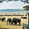 A watching a herd of elephants from their safari vehicle in the african concept of Biodiversity created with