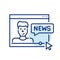 Watching news video channel online. Young reporter in browser. Pixel perfect, editable stroke icon