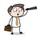 Watching with Telescope - Office Businessman Employee Cartoon Vector Illustration