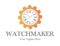 Watchmaker or clockmaker abstract logo. Watchmaking School sign. Watch restoration .icon. Clock repair service