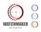 Watchmaker or clockmaker abstract logo. Watchmaking School sign. Watch restoration .icon. Clock repair service