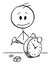 Watchmaker Repairing Alarm Clock , Vector Cartoon Stick Figure Illustration