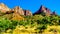 The Watchman and Bridge Mountain viewed from the Pa`rus Trail in Zion National Park, UT, USA