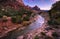 Watchman Peak and Virgin River in the Evening