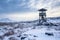 watchtower in snowy arctic wilderness for wildlife spotting