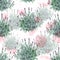 Watecolor French lavender bushes delicate seamless pattern on white background with pastel rose pink stains