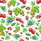 Watecolor Seamless pattern with berries and leaves