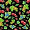Watecolor Seamless pattern with berries and leaves