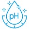 Water Acidity pH. Liquid drop outline pictogram with scale and text