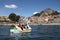 Water bicycle on Titicaca lake, Copacabana, Bolivia