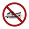 Water bike in the prohibition sign. The danger of riding on water vehicles. Vector sign