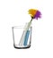 Water and blue ink in a test tube with flower