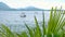 Water, boat and mountains.