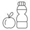 Water bottle and apple thin line icon. Healthy lifestyle fitness symbol illustration isolated on white. Fresh apple