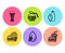 Water bottle, Coffeepot and Water drop icons set. Burger, Beer glass and Hamburger signs. Vector