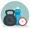 Water bottle with dumbbells and chronometer to balance