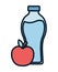 Water bottle and fresh fuit apple nutrition icon