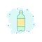 Water bottle icon in comic style. Plastic soda bottle vector cartoon illustration pictogram. Liquid water business concept splash