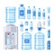 Water bottle vector water drink liquid aqua bottled in plastic container illustration set of bottling water cooler