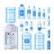 Water bottle water drink liquid aqua bottled in plastic container illustration set of bottling water cooler isolated on