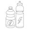 Water bottles for athletes, sports equipment, black and white outline drawing