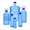 Water bottles set of various size on white