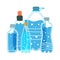 Water bottles of various shapes and volumes. Vector illustration of Drinking water