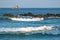 Water breaking through on beach of Trikora in Tg PInang, Indonesia