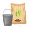 Water Bucket and Pack with Synthetic Fertilizer for Soil and Plant Growth Vector Illustration