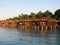 Water bungalows at sunset