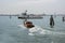 Water bus and taxi in summer Venice