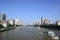 The water buses sailing on Pearl River (Zhujiang River) in Guangzhou