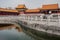 Water canal leads to halls at Forbidden City, Beijing.