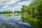 Water and canoes scene on the Des Milles Island river in Ste-Rose Quebec