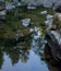 Water cascading over mossy rocks in the mountains