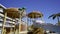 Water cascading from water features at a hotel resort