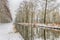 Water channel through snowy forest