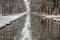 Water channel through snowy forest