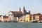 Water channels of Venice city. Fondamenta delle Zattere ai Gesuati church on Grand Canal in Venice, Italy
