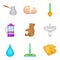 Water cleaning icons set, cartoon style
