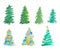 Water color hand painting illustration of Christmas tree on white background with clipping path, set and collections