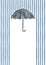 Water color illustration of black vintage opened umbrella with blue stylized falling rain and blank copyspace for text message, he