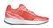 Water color illustration of bright red sneaker with white laces.