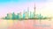 Water color of skyline of the city of Shanghai at sunset