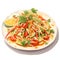 Water color style of refreshing plate of Som Tam, showcasing a zesty green papaya salad.