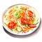 Water color style of refreshing plate of Som Tam, showcasing a zesty green papaya salad.